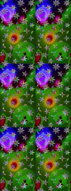 Millefleur 'lar. Küçük yeşil ve mavi renkte güzel bir besin torbası deseni, çiçekler. Tekstil, kumaş, kapaklar, duvar kağıtları, baskı, paket, koleksiyon defteri, örgü, dekupaj için çiçek arkaplanı..