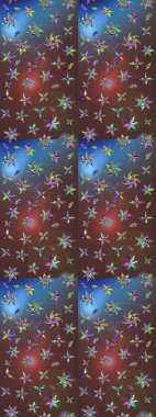 Raster düz çiçek çizim deseni. Kahverengi ve mavi renkli çiçekler. Tasarım hediye paketi, tebrik kartları, posterler ve afiş tasarımı.