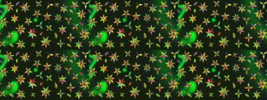 Patlayan çiçekler soyut olarak yerleştirilmiş. Raster illüstrasyonu. Gri ve yeşil renklerde bahar çiçekleri. Raster deseni.