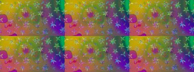 Küçük çiçekteki sevimli çiçek deseni. Raster deseni. Yumuşak, yeşil ve kahverengi renkte yaz çiçekleri. Raster illüstrasyonu.