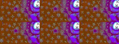 Şirin çiçekli, desenli, kahverengi ve mor renkli bir eskiz deseni. Tekstil için suluboya eskiz deseni. El çizimi çiçek çizimi deseni (fayans)).