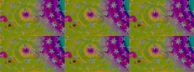 Raster Yumuşak kumaş deseni. Raster çiçek izi. Çiçek yeşili ve mor eskiz deseni. Klasik taslak çizimi.