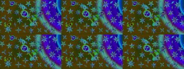 Hediye ambalaj kağıdı, tebrik kartları, posterler ve pankart tasarımı. Raster düz çiçek çizim deseni. Kahverengi ve mavi renkte çiçekler.