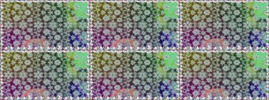 Çiçeksiz desenli, suluboya elle çizilmiş elementler. Parlak renkli fantezi çiçekleri, yapraklar, gri renkli tomurcuklar.