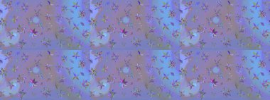 El çizimi çiçekli soyut çizim kalıbı. Raster illüstrasyonu. Mor ve mavi renkte çiçekler.