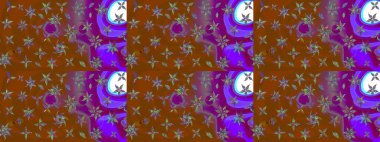 Şirin çiçekli, desenli, kahverengi ve mor renkli bir eskiz deseni. Tekstil için suluboya eskiz deseni. El çizimi çiçek çizimi deseni (fayans)).