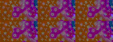 Yumuşak, bahar çiçekleri kahverengi ve mor renklerde. Çiçekli yumuşak bir eskiz şekli. Raster çiçekleri klasik tarzda çizilmiş. Raster illüstrasyonu.