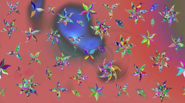 Düz Çiçek Elementleri Tasarımı. Pembe ve kahverengi renkli sevimli çiçek deseni. Renkli Bahar Teması eskiz kalıbı. Raster Modaya uygun kumaş deseni.