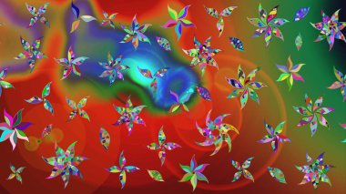 Kırmızı ve yeşil renkte etnik çiçeklerle süslenmiş zarif bir eskiz şekli. Raster Çiçek İllüstrasyonu güzel tekstil..