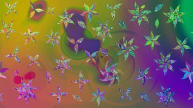 Çiçek süslemeli çizim deseni. Yeşil ve kahverengi renkli çiçekler. Raster illüstrasyonu.