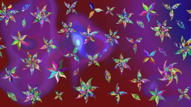 Çiçekli eskiz çizimi. Mor ve kırmızı renkte çiçekler. Renkli Yaz Temalı eskiz kalıbı. Düz Çiçek Elementleri Tasarımı.