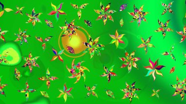 Yeşil ve sarı renkli çiçekler. Elle çizilmiş sonbahar çiçeği deseni. Tekstil ve kapak tasarımı için mükemmel. Renkli yeşil ve sarı çizim kalıpları. Doodle tarzı.