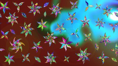 Raster Güzel kumaş deseni. Raster suluboya deseni, narin çiçekler, mavi ve kırmızı çiçekler, tebrik kartı şablonu..