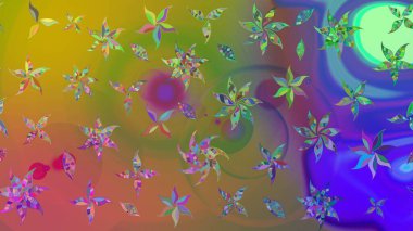 Raster illüstrasyonu. Yeşil ve kahverengi renkli Asya tekstili. Suluboya çiçekli çiçek deseni.