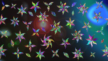 Kumaş, tekstil, duvar kağıdı baskısı için. Renkli desenli eskiz deseni, gri ve mavi çiçekler ve dekoratif elementler. Eskiz geçmişi. Eski usul. Raster illüstrasyonu.