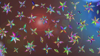 Kahverengi ve mavi renkli çiçekler. Sevimli çiçek raster deseni. Düz Çiçek Elementleri Tasarımı. Renkli Bahar Teması çizim şablonu.