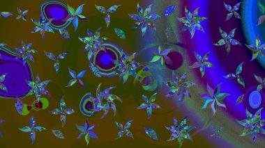 Raster düz çiçek çizim deseni. Hediye ambalaj kağıdı, tebrik kartları, posterler ve pankart tasarımı. Kahverengi ve yeşil renkte çiçekler.