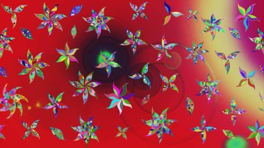 Çiçekli karalama şeklinde Raster çiçek deseni. Kibar, bahar çiçekleri kırmızı ve nötr renklerde. Raster illüstrasyonu.