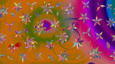 Çizim çiçek deseni duvar kâğıdı olarak kullanılabilir. Raster illüstrasyonu. Turuncu ve kahverengi renkte çiçekler.