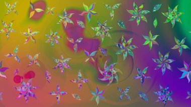 Klasik çiçek tasarımı elementleri. Yeşil ve kahverengi kıvırcık çiçekler yeşil ve kahverengi renklerde şekillenirler. Raster illüstrasyonu.