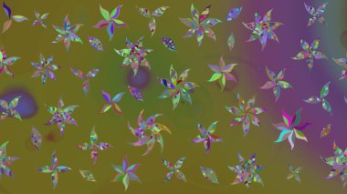 Kahverengi ve yeşil renkli çiçekler. Renkli Bahar Teması eskiz kalıbı. Çiçek desenli çizim. Raster illüstrasyonu. Asya tekstil tarzında. Düz Çiçek Elementleri Tasarımı.