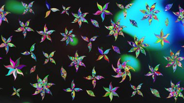 Raster illüstrasyonundaki çiçek desenli çizim. Gri ve mavi renkte çiçekler.