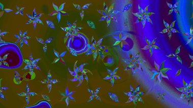 Düz Çiçek Elementleri Tasarımı. Kahverengi ve mavi renkli çiçekler. Renkli Bahar Teması eskiz kalıbı. Çiçekle çizim deseni.