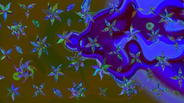 Kahverengi ve mavi renkli çiçekler. Sevimli çiçek raster deseni. Düz Çiçek Elementleri Tasarımı. Renk Bahar Teması eskiz şablonu.