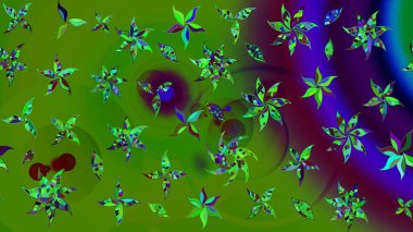 Renkli Bahar Teması eskiz kalıbı. Yeşil ve kahverengi renkli çiçekler. Raster illüstrasyonundaki çiçek desenli çizim. Düz Çiçek Elementleri Tasarımı.