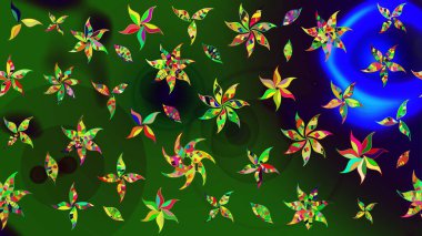 Elle boyanmış suluboya resim çizimleri, çiçekler ve bitkiler. Yeşil ve gri renkte çiçekler.