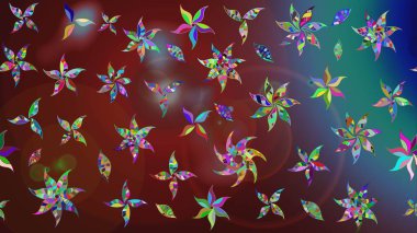 Kahverengi ve mavi renkli çiçekler. Raster düz çiçek çizim deseni. Tasarım hediye paketi, tebrik kartları, posterler ve afiş tasarımı.