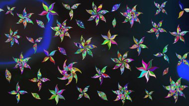 Düz Çiçek Elementleri Tasarımı. Renkli Yaz Temalı eskiz kalıbı. Raster illüstrasyonundaki çiçek desenli çizim. Gri ve mavi renkte çiçekler.