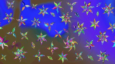 Mor ve mavi renkte çiçekler olan çiçek deseni çiz. Suluboya tarzında mor ve mavi renkte çiçekler.