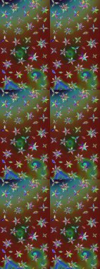 Çiçekli karalama şeklinde Raster çiçek deseni. Raster illüstrasyonu. Kahverengi ve yeşil renklerde yaz çiçekleri.