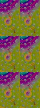 Raster. Güzel suluboya çiçekler, parlak resim ilham verici yeşil ve mor çiçek desenli eskiz arka plan.