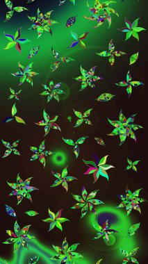 Raster illüstrasyonu. Yeşil ve gri renkte yaz çiçekleri. Raster deseni. Küçük çiçekte sevimli çiçek deseni var..