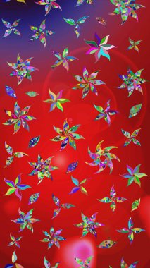 Küçük çiçekteki sevimli çiçek deseni. Renkli ve menekşe rengi çizim çizimi. Birçok kırmızı ve mor soyut çiçekli tropikal çizim deseni.