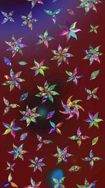 Renkli Bahar Teması eskiz kalıbı. Düz Çiçek Elementleri Tasarımı. Kırmızı ve kahverengi renkte çiçekler. Raster illüstrasyonunda çiçek deseni çizimi.