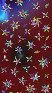 Raster illüstrasyonu. Şirin çiçekli eskiz deseni ve kırmızı ve kahverengi renkli yapraklar, suluboya çiçek deseni, duvar kağıdı, kart veya kumaş için fayanslı.