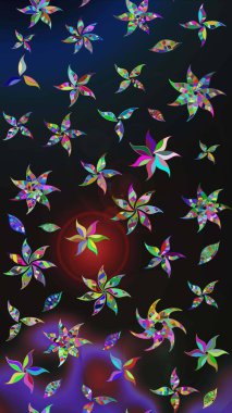 Çiçekler, dallar, bitkiler ve çiçekler. Güzel kumaş deseni. El çizimi. Raster illüstrasyonu.