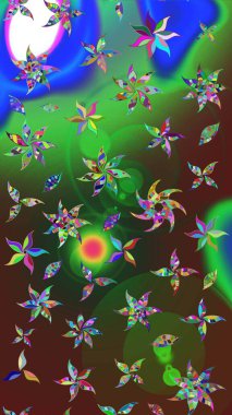 Çocuk stili. Çiçekli eskiz arkaplanı. Renkli Bahar Teması eskiz kalıbı. Düz Çiçek Elementleri Tasarımı.