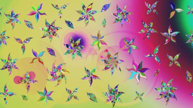 Tarafsız ve yeşil renklerde bahar çiçekleri. Çiçekli karalama şeklinde Raster çiçek deseni. Raster illüstrasyonu.