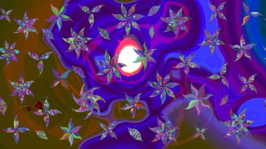 Renkli Bahar Teması eskiz kalıbı. Düz Çiçek Elementleri Tasarımı. Mor ve kahverengi renkte çiçekler. Sevimli çiçek raster deseni.