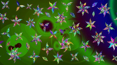 Raster Şirin kumaş deseni. Düz Çiçek Elementleri Tasarımı. Renkli Bahar Teması eskiz kalıbı. Eskiz klasiği.