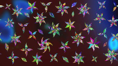 Şirin çiçekli eskiz deseni ve kahverengi ve mavi renkli yapraklar, suluboya çiçek deseni, duvar kağıdı, kart ya da kumaş için fayanslı. Raster illüstrasyonu.