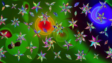 Düz Çiçek Elementleri Tasarımı. Renkli Bahar Teması eskiz kalıbı. Raster illüstrasyonu. Zarif Çiçekler Çiçek Çiçeği Su Boyası Yeşil ve mavi renklerde.