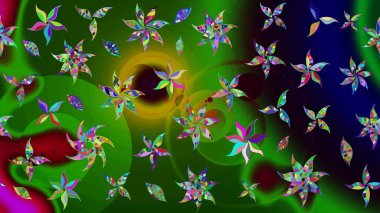 Yeşil ve siyah renkli çiçekler. Kumaş desenli papatya çiçekleri ayrıntıları.