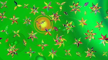 Yeşil ve sarı renkli etnik çiçekli zarif eskiz deseni. Raster Çiçek İllüstrasyonu güzel tekstil..