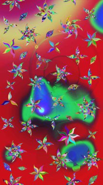 Süslü kumaş deseni. Renkli Bahar Teması eskiz kalıbı. Raster illüstrasyonundaki çiçek desenli çizim. Düz Çiçek Elementleri Tasarımı.