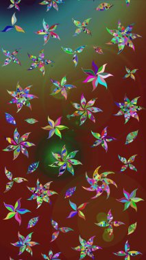 Vadinin çiçekleri kahverengi ve kırmızı renklerde. Çiçekler. Soyut etnik raster çizim kalıbı.